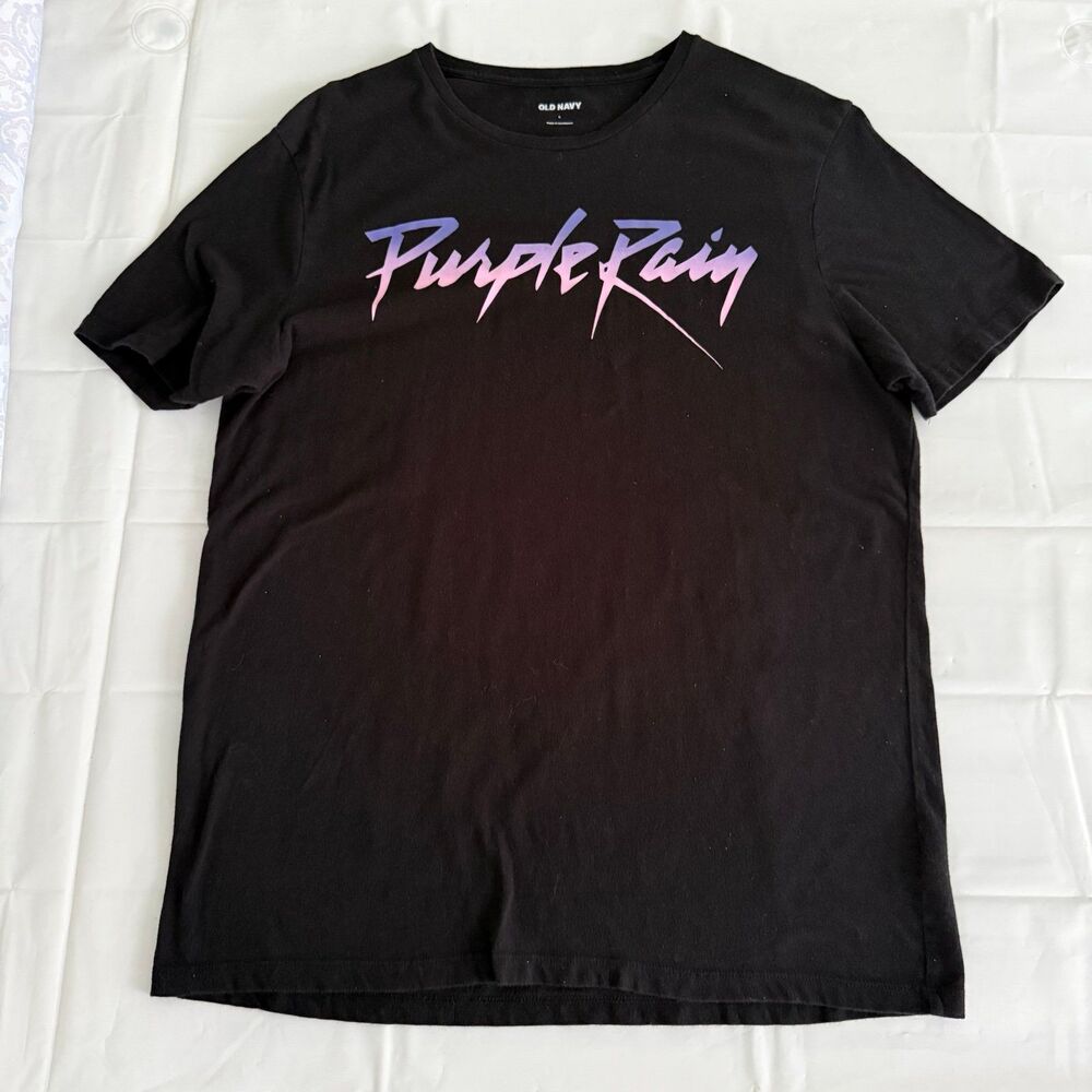 Old Navy L Prince Purple Rain Music Black T-shirt Short Sleeve 100% Cotton